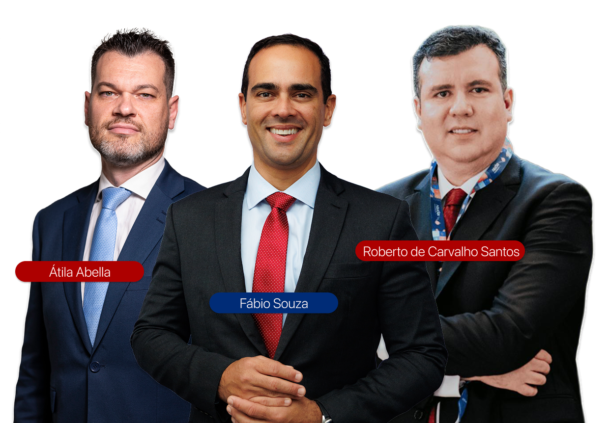 Coordenadores da Pós-Graduação: Átila Abella, Fábio Souza e Roberto de Carvalho Santos